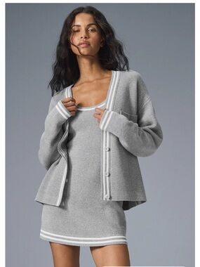 Alo Tennis Club Knit Cardigan Grey S